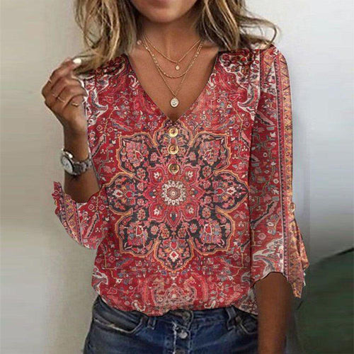 Bohemian Print Women's Blouse | Lightweight Fabric | Oriental Style | Casual Wear Top