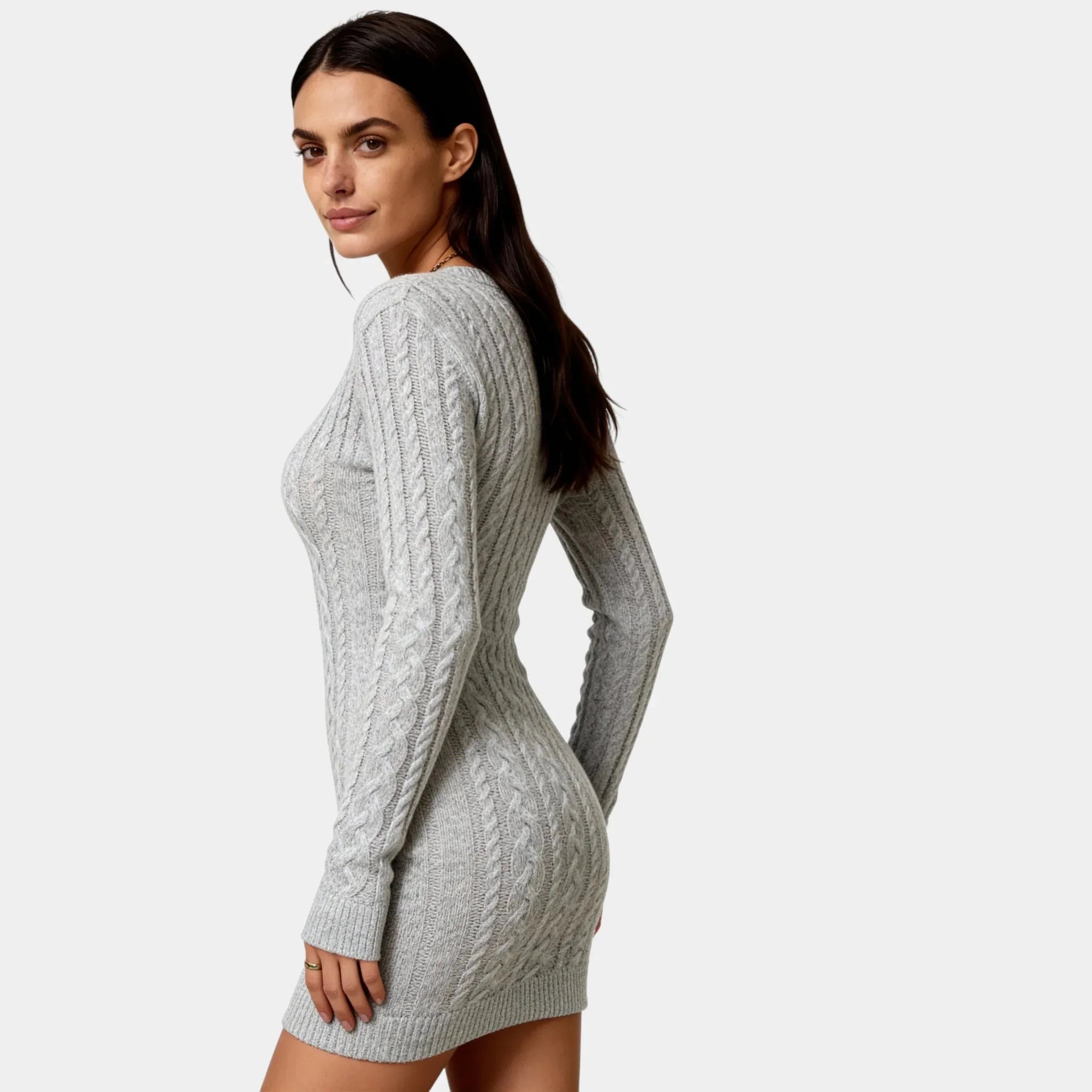 Cable Knit Mini Sweater Dress for Women - Soft Stretch Fabric, Classy Design for Casual or Dressy Occasions