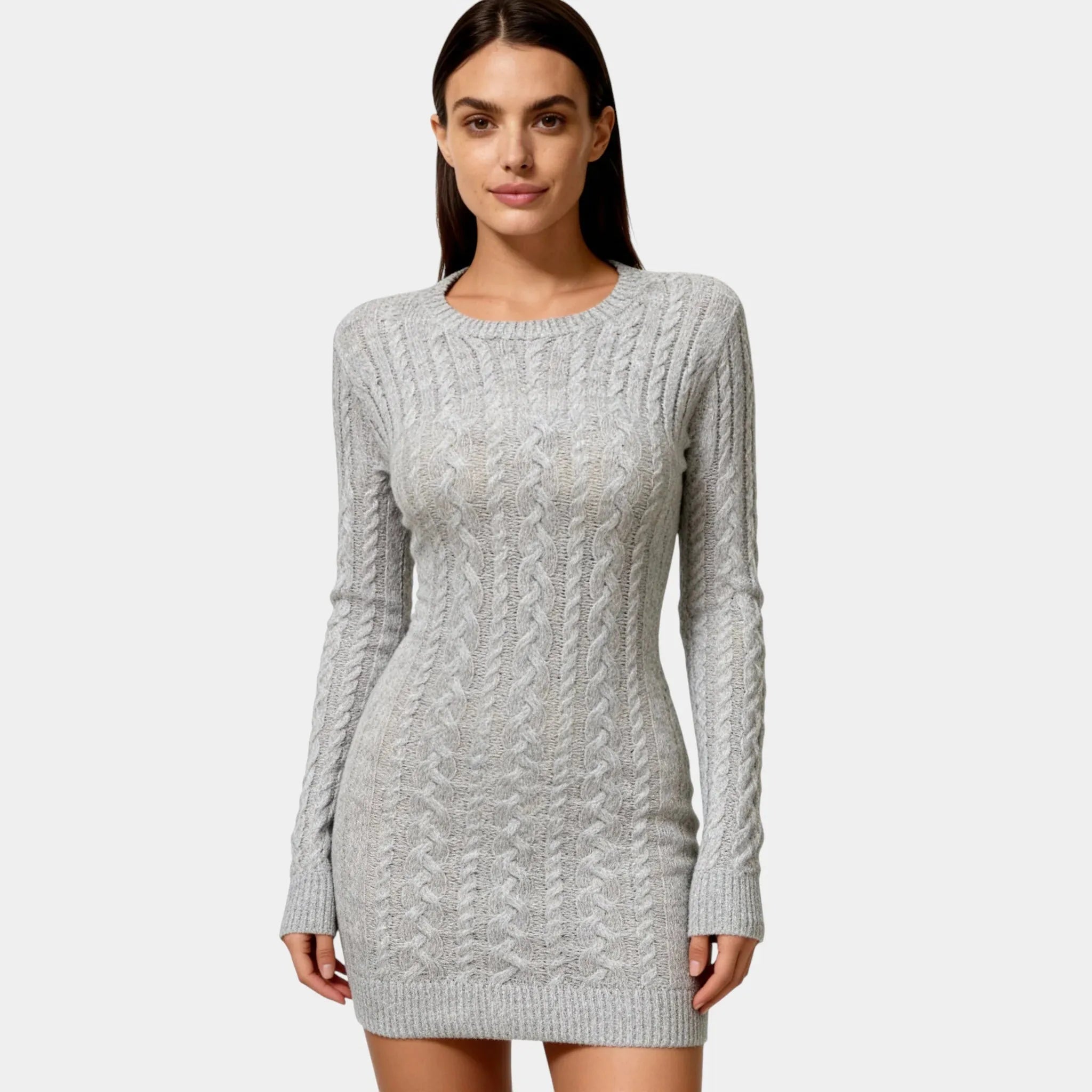 Cable Knit Mini Sweater Dress for Women - Soft Stretch Fabric, Classy Design for Casual or Dressy Occasions
