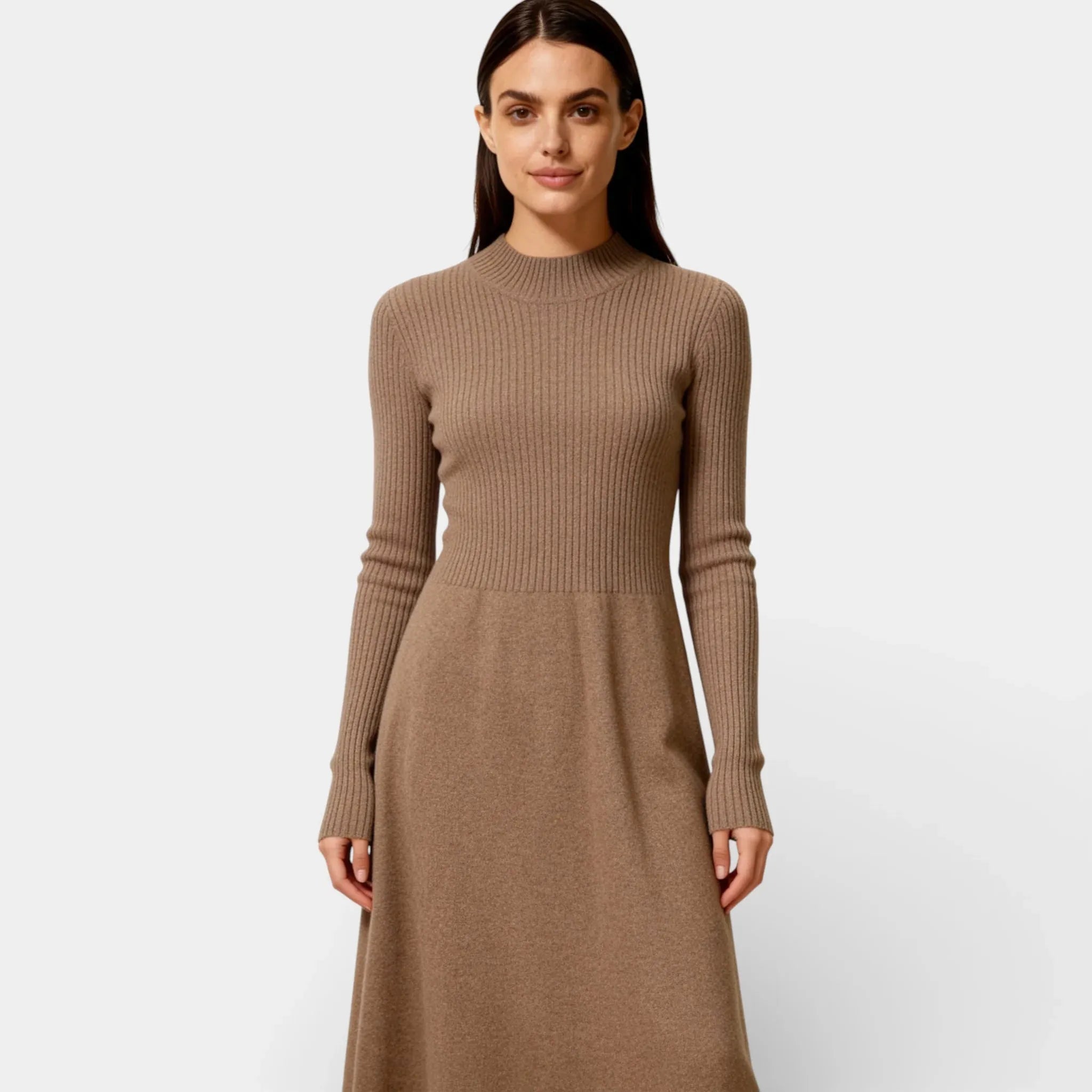 Cashmere Merino Wool Mock Neck Sweater Dress for Women – Cozy Knit Dress for Casual and Stylish Occasions