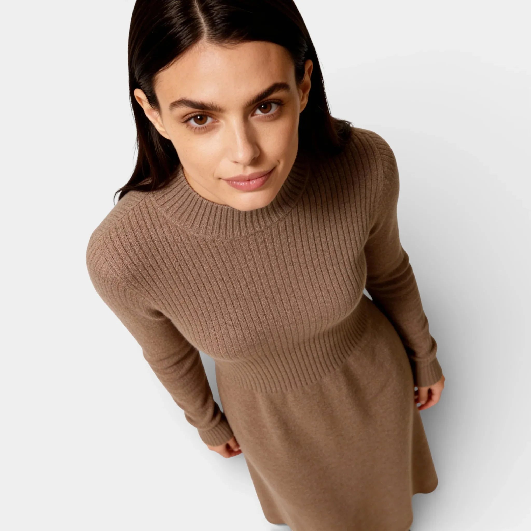 Cashmere Merino Wool Mock Neck Sweater Dress for Women – Cozy Knit Dress for Casual and Stylish Occasions