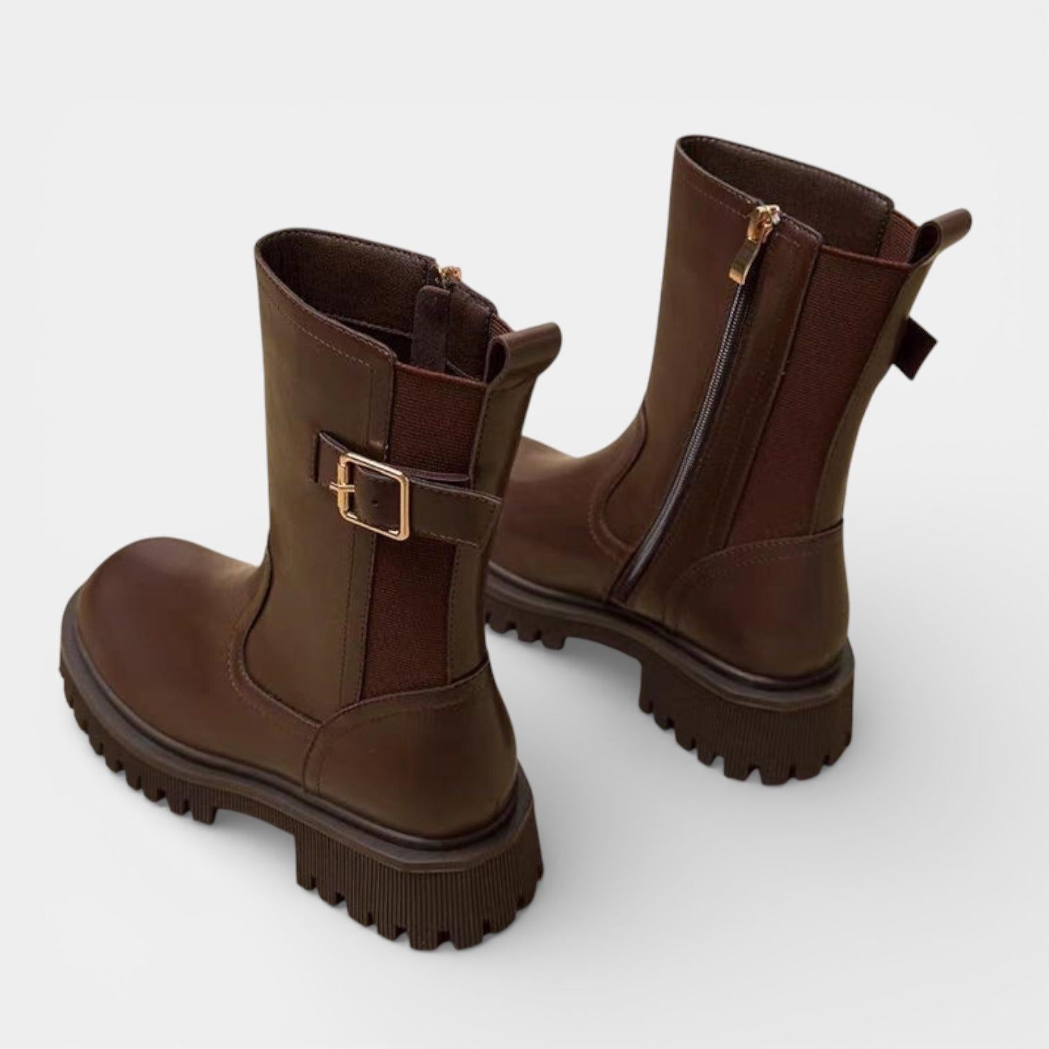 Chunky Vegan Leather Mid-Calf Boots for Women with Buckle Detail - Stylish Footwear for Everyday Wear