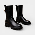 Chunky Vegan Leather Mid-Calf Boots for Women with Buckle Detail - Stylish Footwear for Everyday Wear