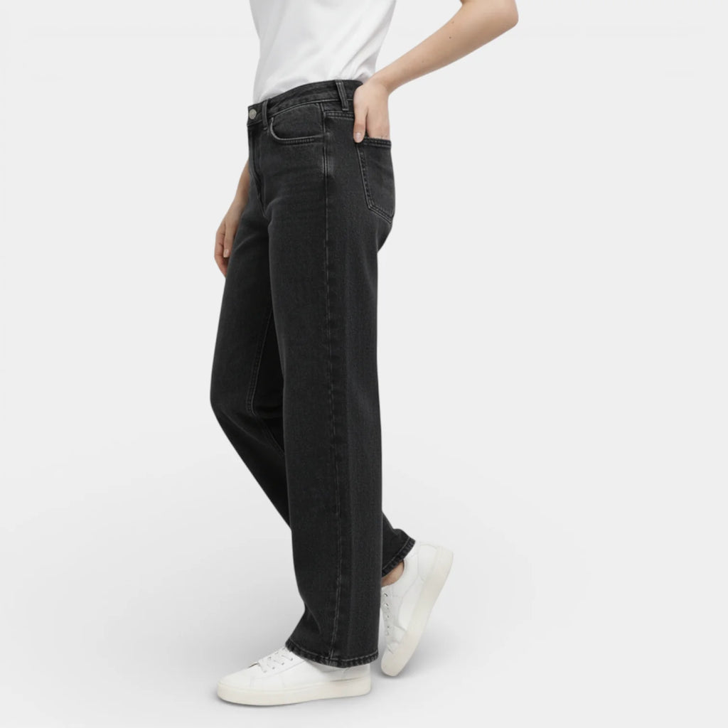 Classic Straight Leg Jeans for Women - Button Fly, Relaxed Fit, Denim Wash - Casual Everyday Wear