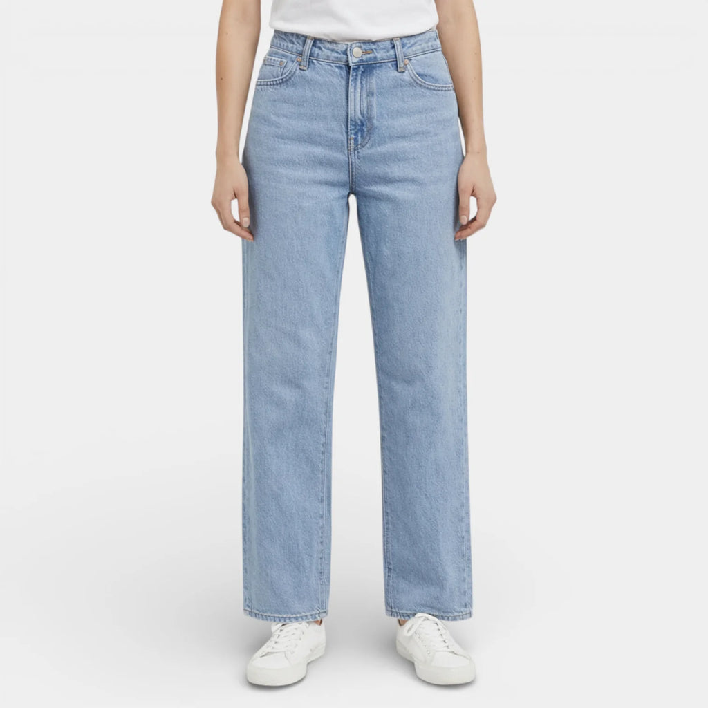 Classic Straight Leg Jeans for Women - Button Fly, Relaxed Fit, Denim Wash - Casual Everyday Wear