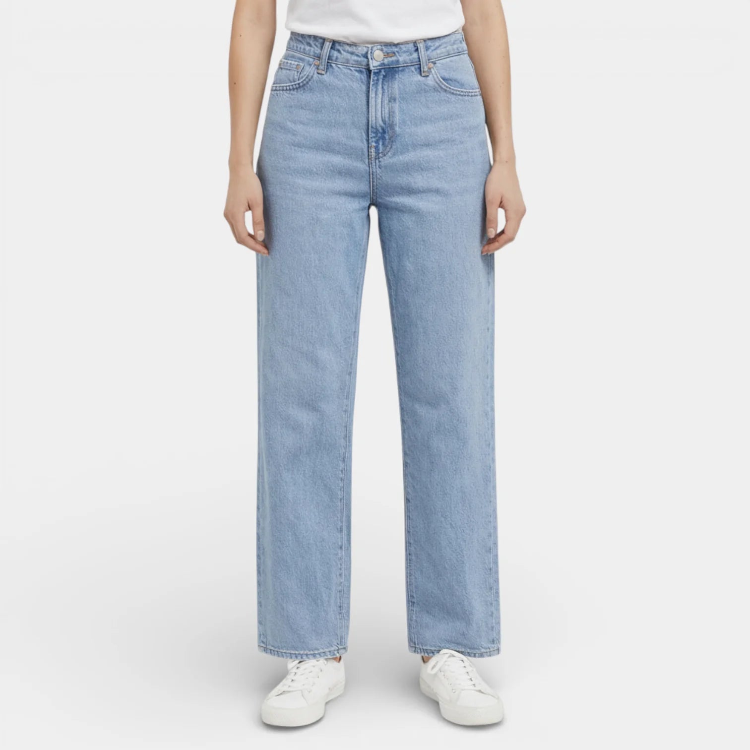 Classic Straight Leg Jeans for Women - Button Fly, Relaxed Fit, Denim Wash - Casual Everyday Wear