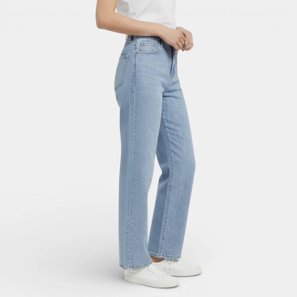 Classic Straight Leg Jeans for Women - Button Fly, Relaxed Fit, Denim Wash - Casual Everyday Wear