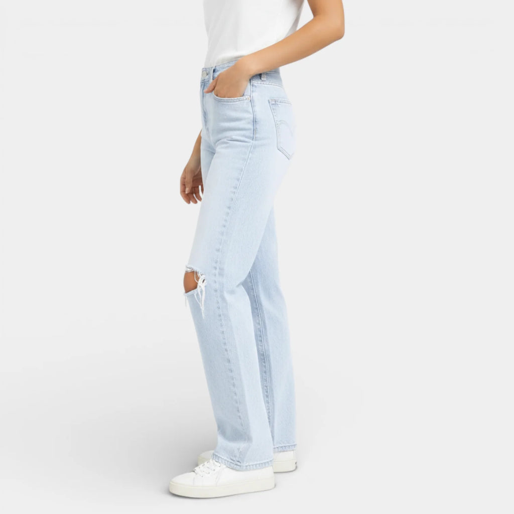 Distressed Knee Women's Straight Leg Jeans - Relaxed Fit Denim for Casual Wear