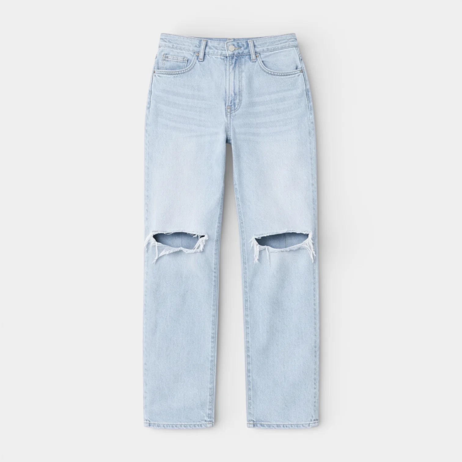 Distressed Knee Women's Straight Leg Jeans - Relaxed Fit Denim for Casual Wear