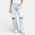 Distressed Knee Women's Straight Leg Jeans - Relaxed Fit Denim for Casual Wear