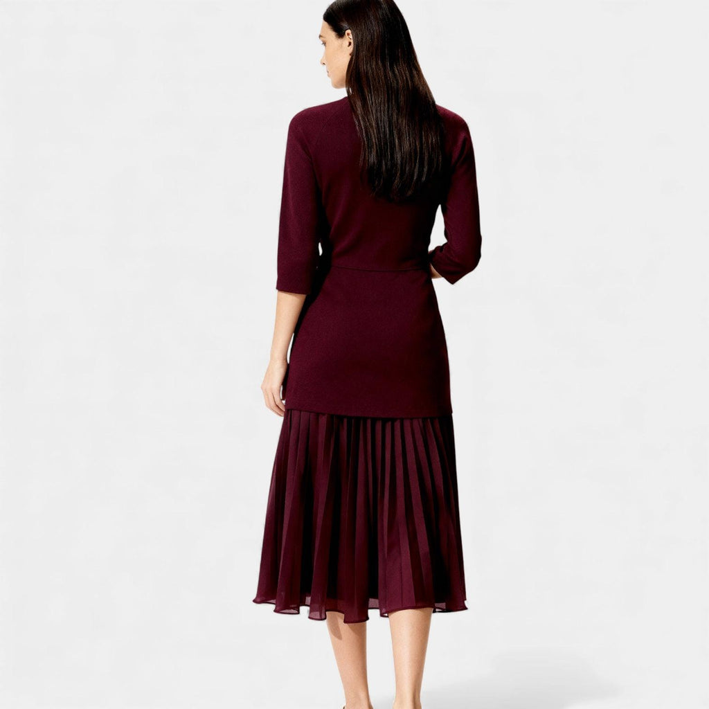 Elegant Pleated Knit Midi Dress for Women - Long Sleeve, Perfect for Casual or Formal Occasions