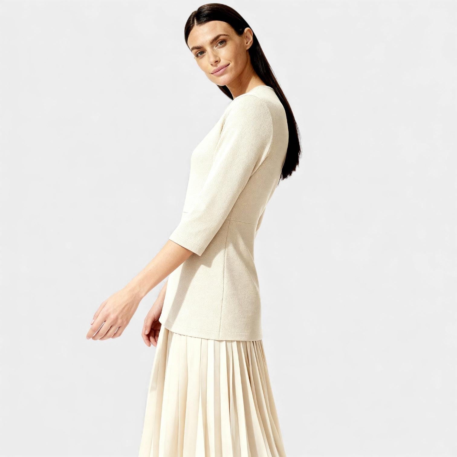 Elegant Pleated Knit Midi Dress for Women - Long Sleeve, Perfect for Casual or Formal Occasions