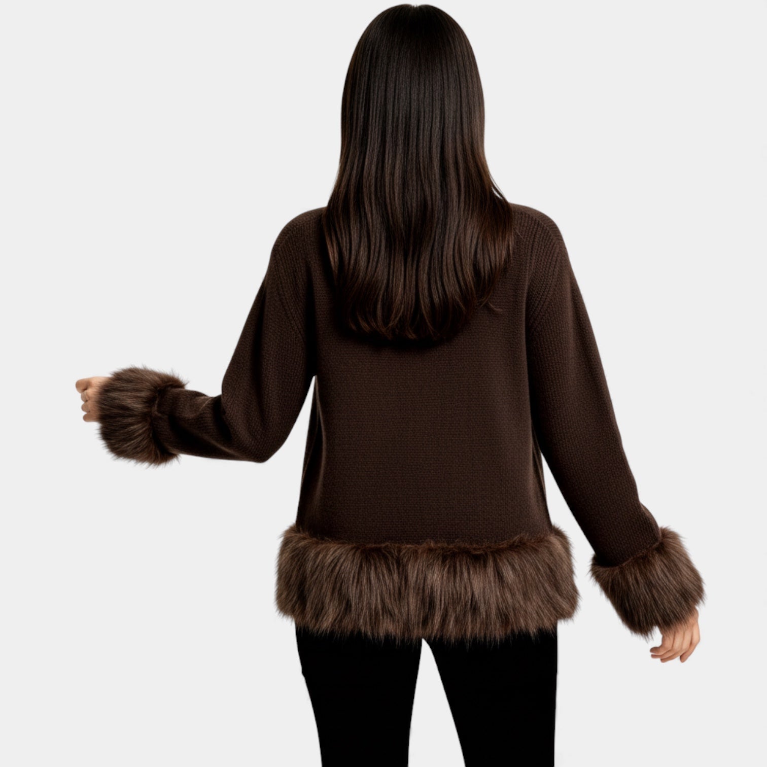 Faux Fur Trim Knit Cardigan for Women – Button Front Winter Outerwear – Cozy Layering Piece