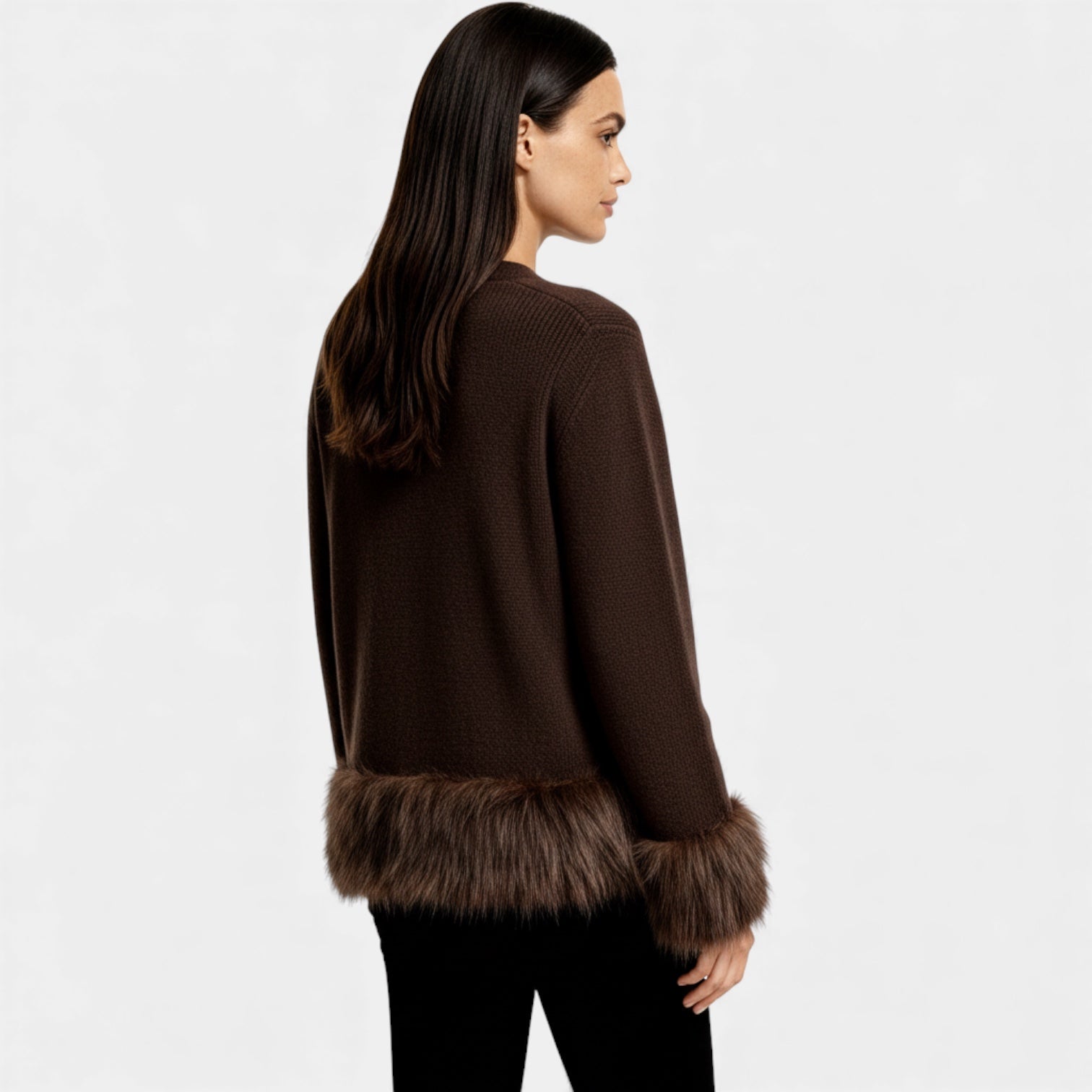 Faux Fur Trim Knit Cardigan for Women – Button Front Winter Outerwear – Cozy Layering Piece
