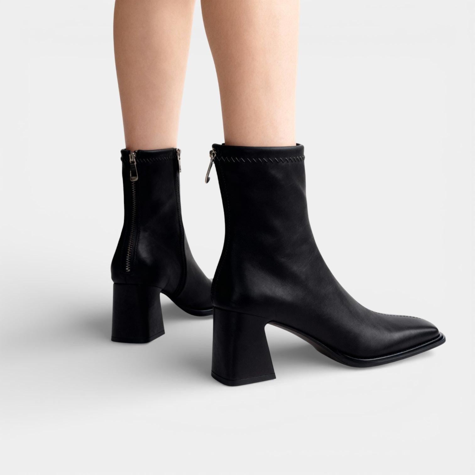 Faux Leather Ankle Boots for Women – Back Zip Design with Block Heel – Stylish Footwear for Everyday Wear