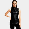 Faux Leather Sleeveless Mock Neck Top for Women – Stylish Casual Wear for Day and Night
