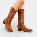 Faux Suede Block Heel Cowboy Boots for Women - Stylish Western Footwear for Casual and Dressy Occasions