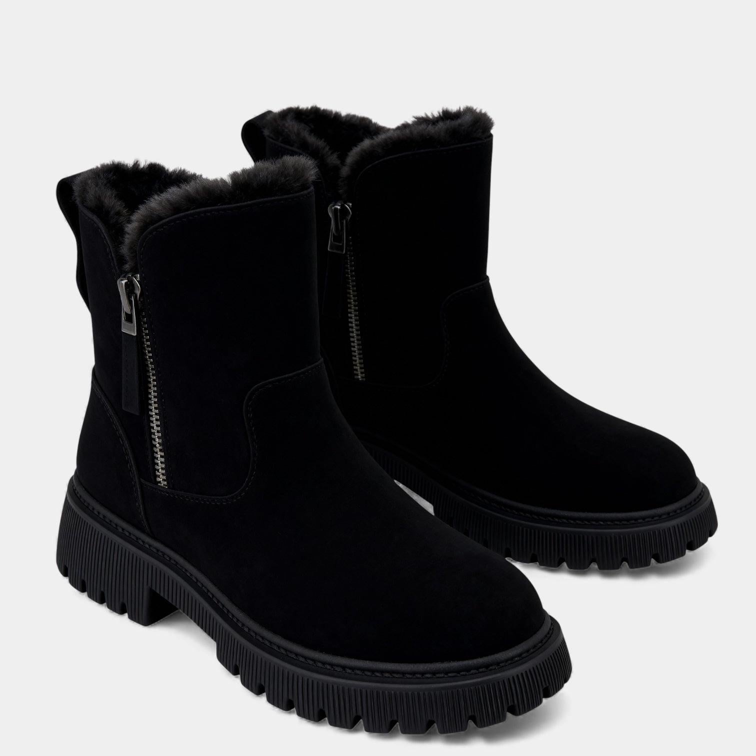 Faux Suede Winter Boots for Women with Fur Lining and Side Zip – Stylish and Warm Footwear for Cold Weather