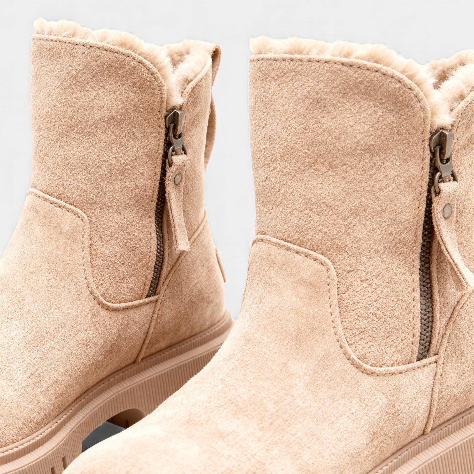 Faux Suede Winter Boots for Women with Fur Lining and Side Zip – Stylish and Warm Footwear for Cold Weather
