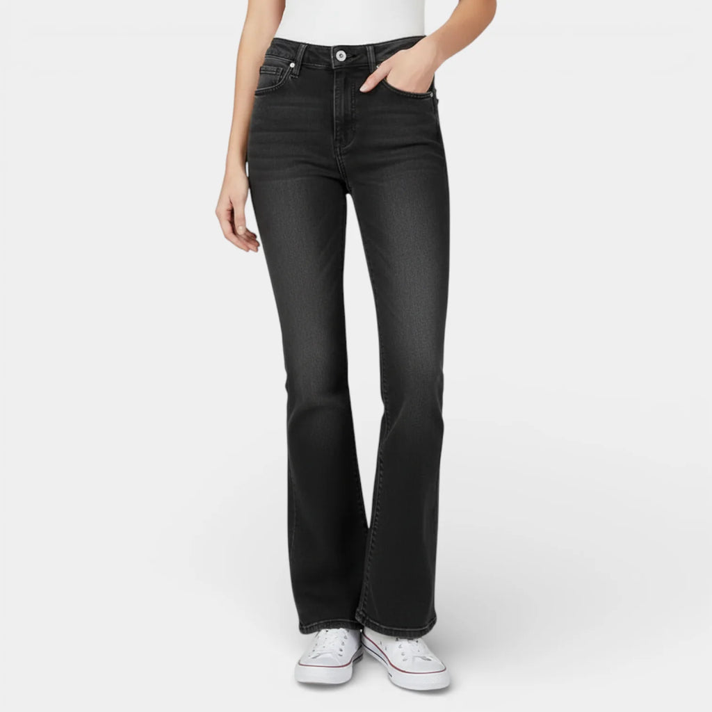 Flared Women's Jeans - Five Pocket Design - Regular Fit Denim for Casual Wear