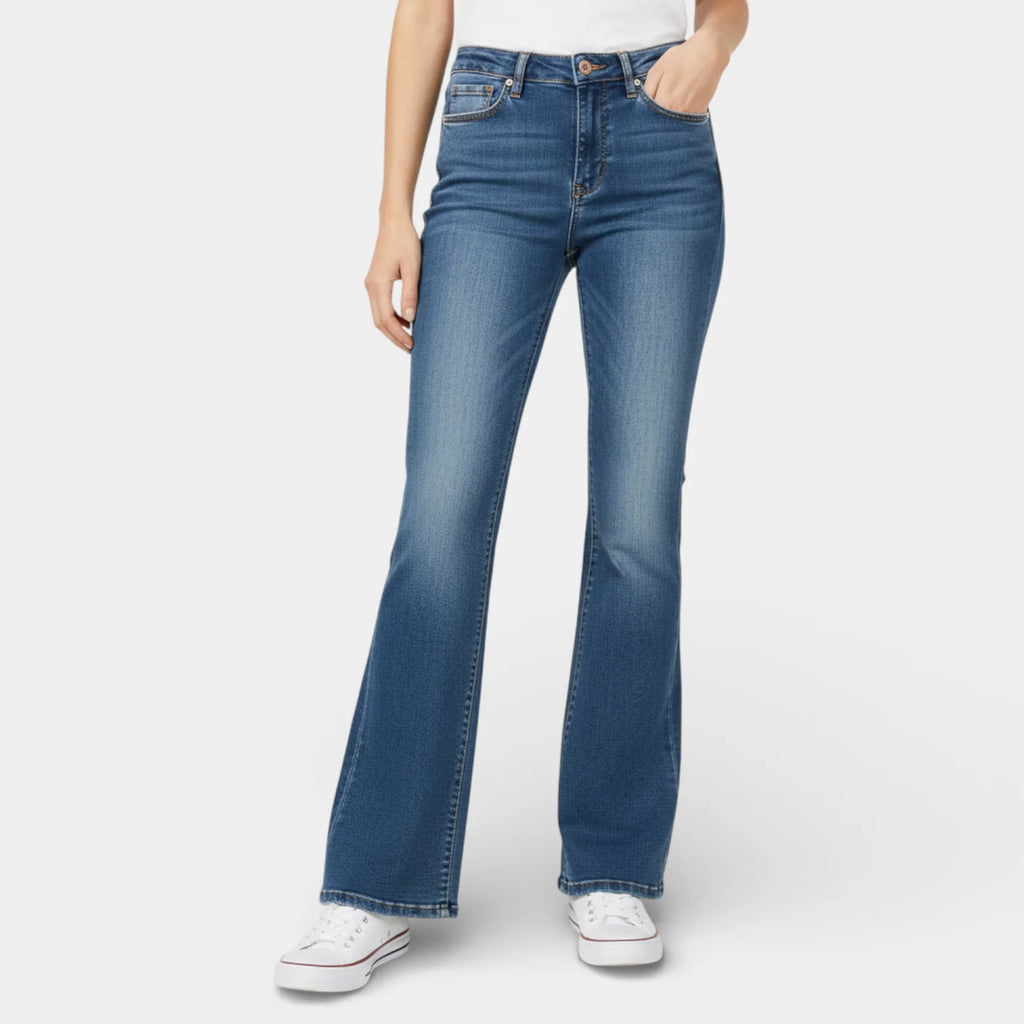 Flared Women's Jeans - Five Pocket Design - Regular Fit Denim for Casual Wear