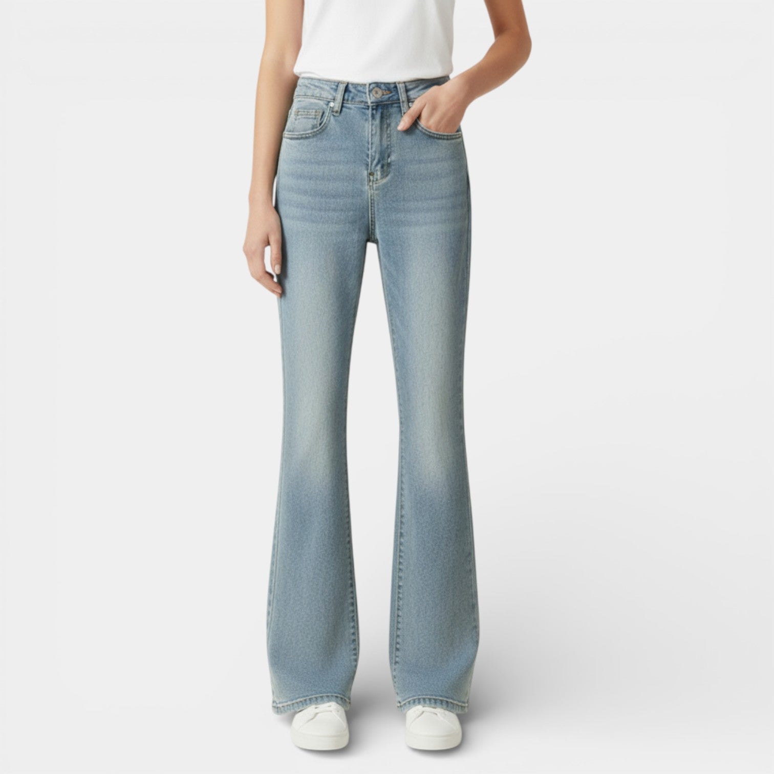 Flared Women's Jeans - Five Pocket Design - Regular Fit Denim for Casual Wear