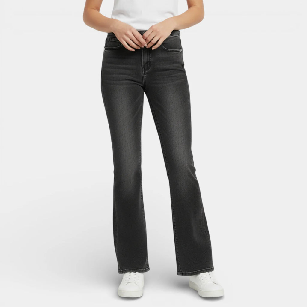 Flared Women's Jeans - Five Pocket Design - Regular Fit Denim for Casual Wear