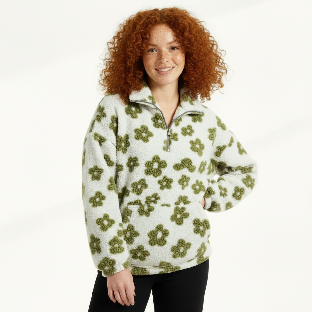 Fleece Half-Zip Pullover for Women – Plush Winter Sweater for Cozy Layering and Outdoor Activities