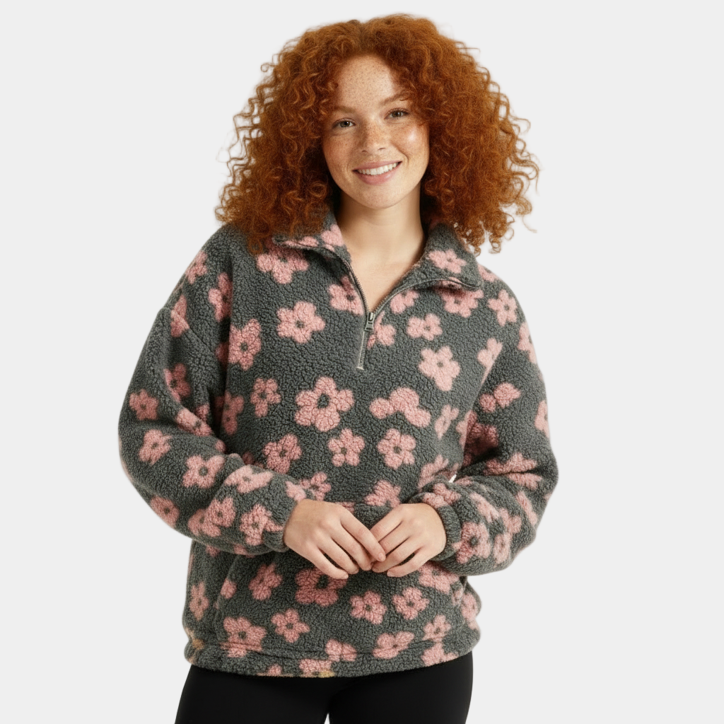Fleece Half-Zip Pullover for Women – Plush Winter Sweater for Cozy Layering and Outdoor Activities