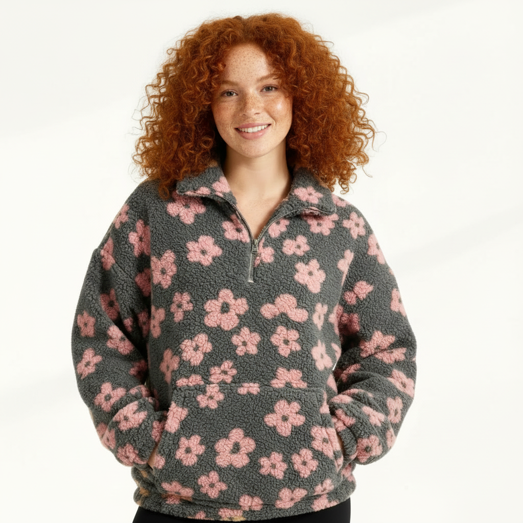 Fleece Half-Zip Pullover for Women – Plush Winter Sweater for Cozy Layering and Outdoor Activities