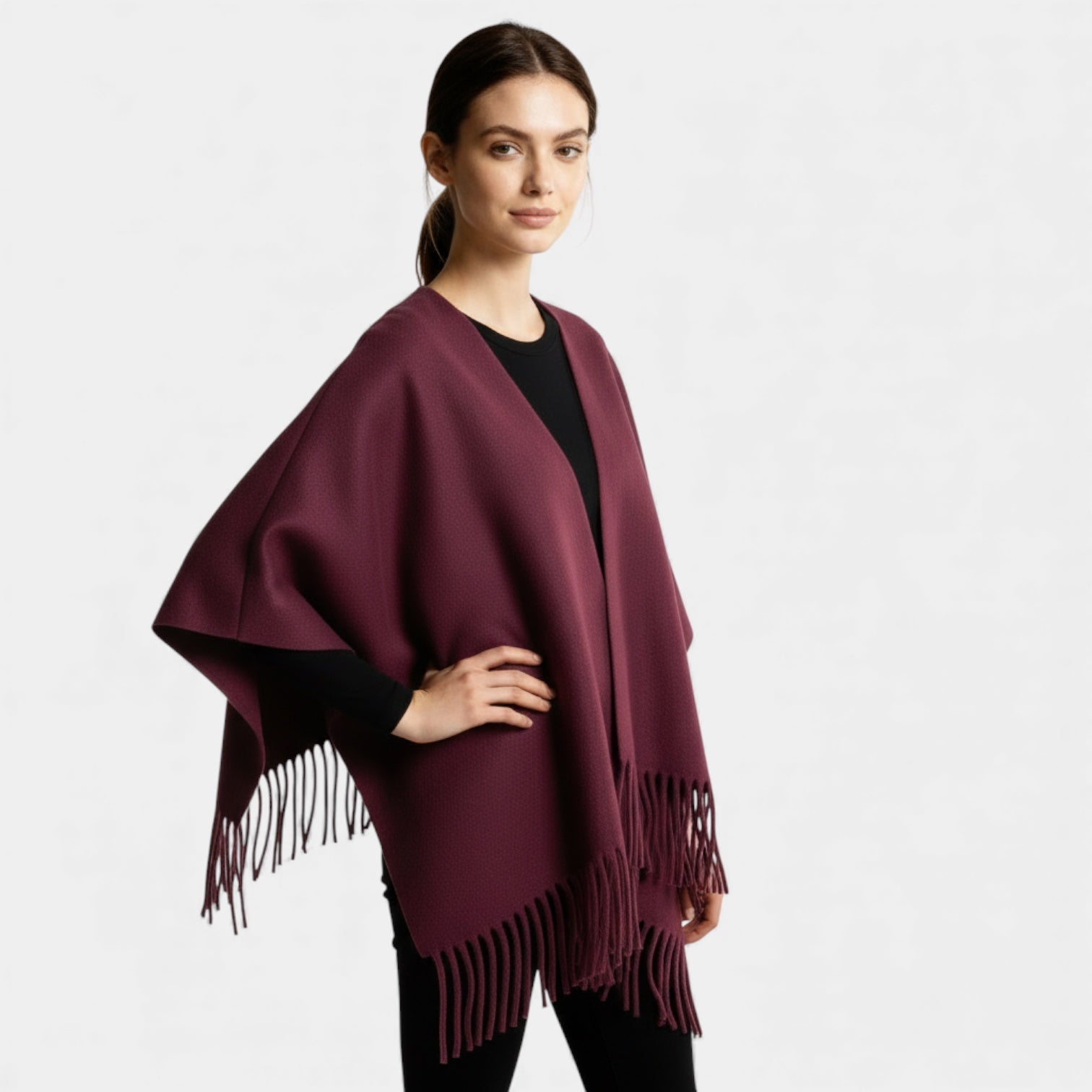Fringed Women's Poncho Cape Scarf - Soft Knit Fabric, Boho Chic Design for Casual Wear and Layering
