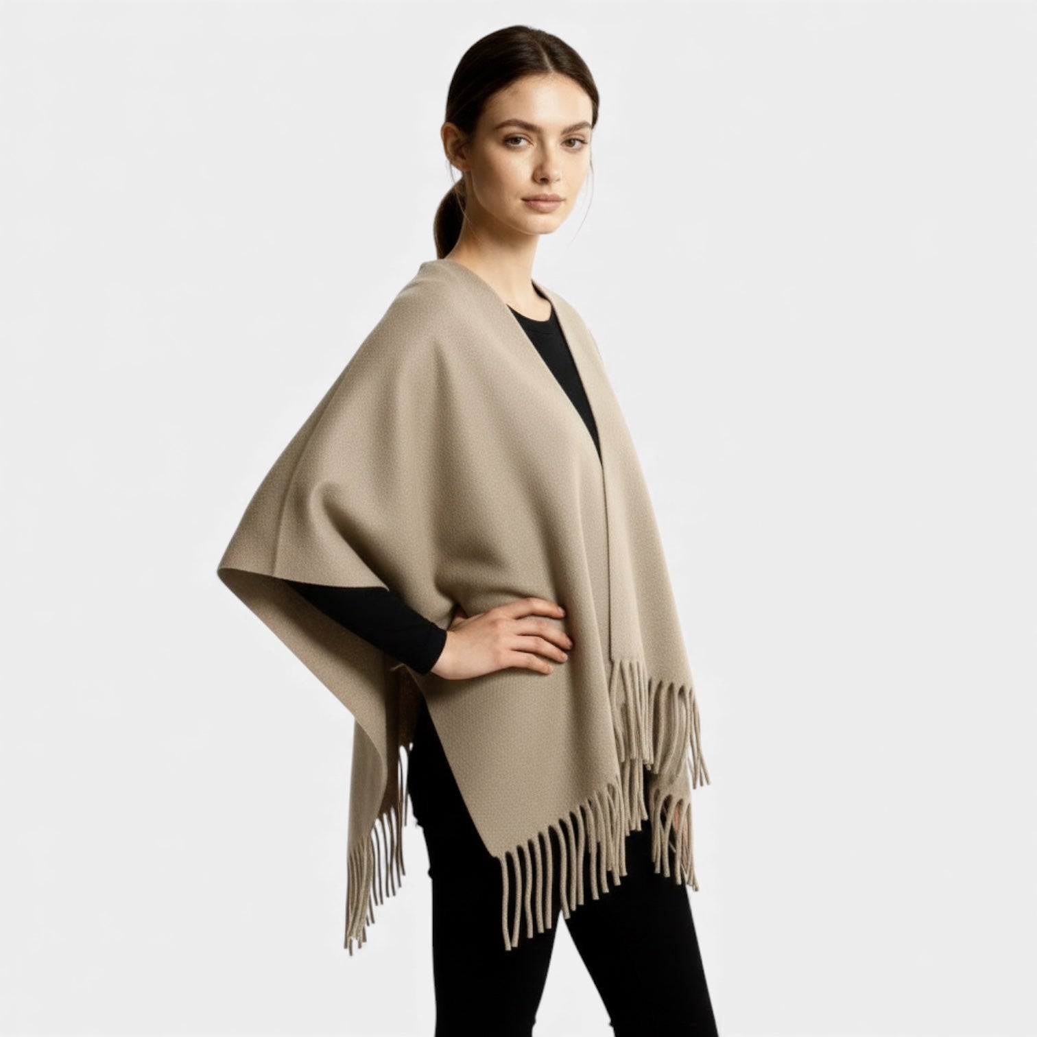 Fringed Women's Poncho Cape Scarf - Soft Knit Fabric, Boho Chic Design for Casual Wear and Layering