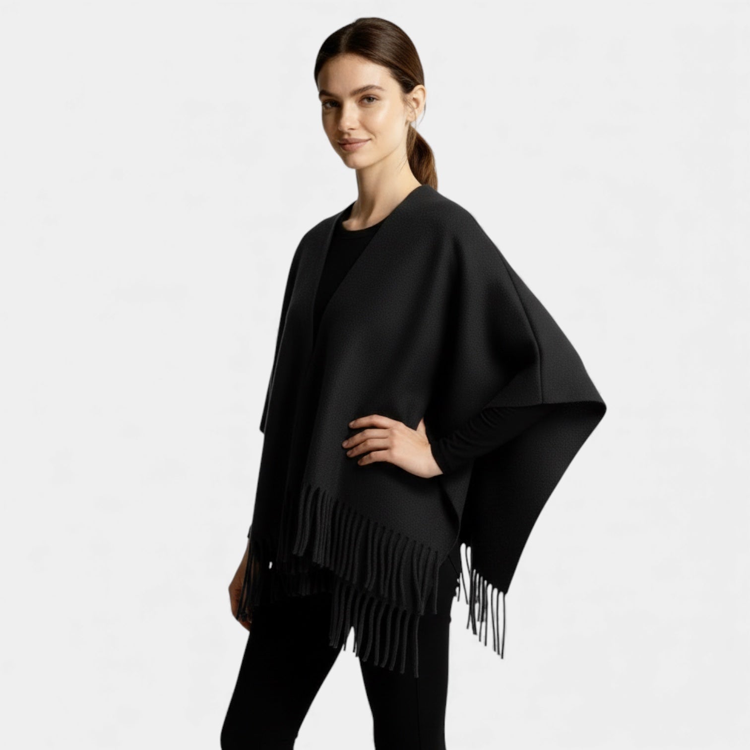 Fringed Women's Poncho Cape Scarf - Soft Knit Fabric, Boho Chic Design for Casual Wear and Layering