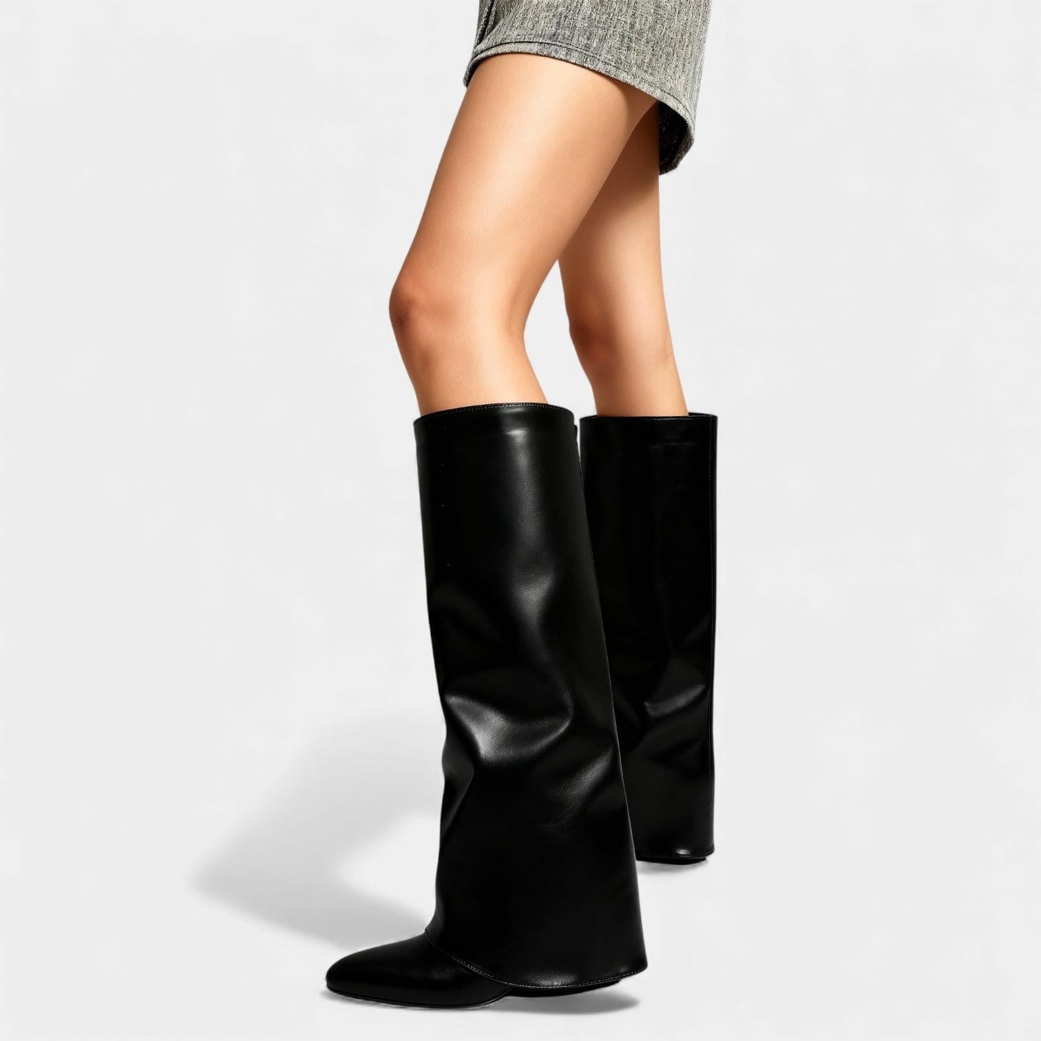 Knee-High Leather Boots for Women with Sleeves - Stylish Footwear for Everyday Wear