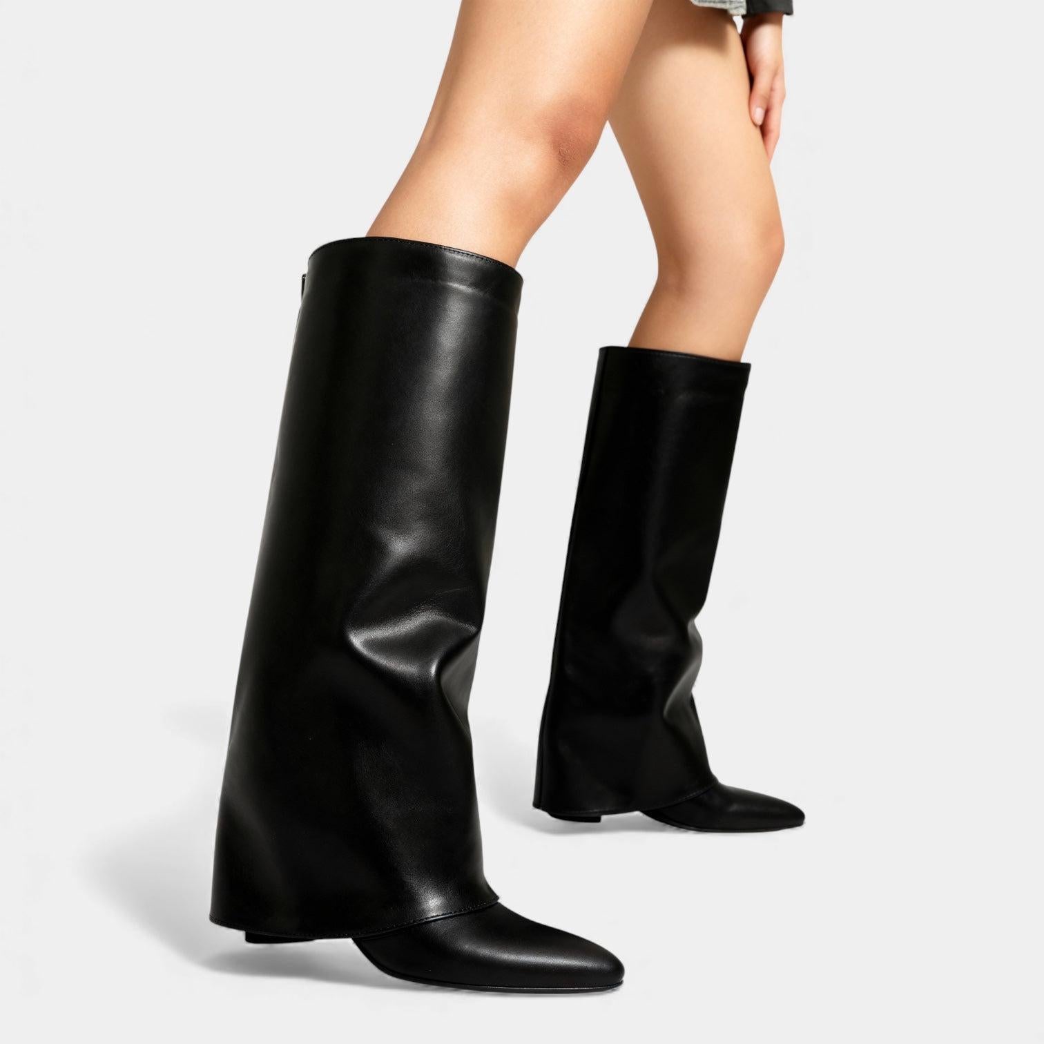 Knee-High Leather Boots for Women with Sleeves - Stylish Footwear for Everyday Wear