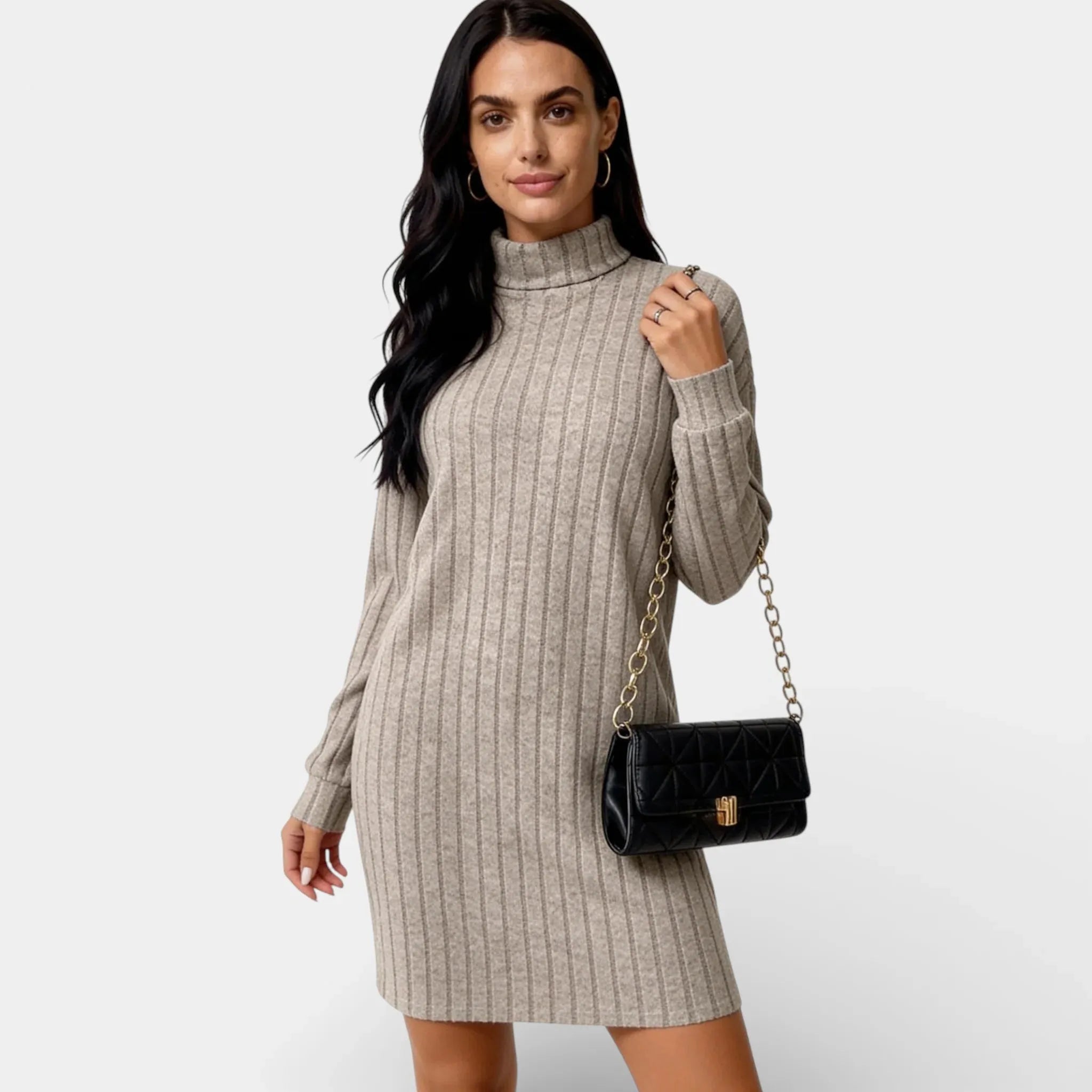 Knit Turtleneck Sweater Dress for Women - Cozy Long Sleeve Casual Dress in Soft Fabric for Fall and Winter Wear