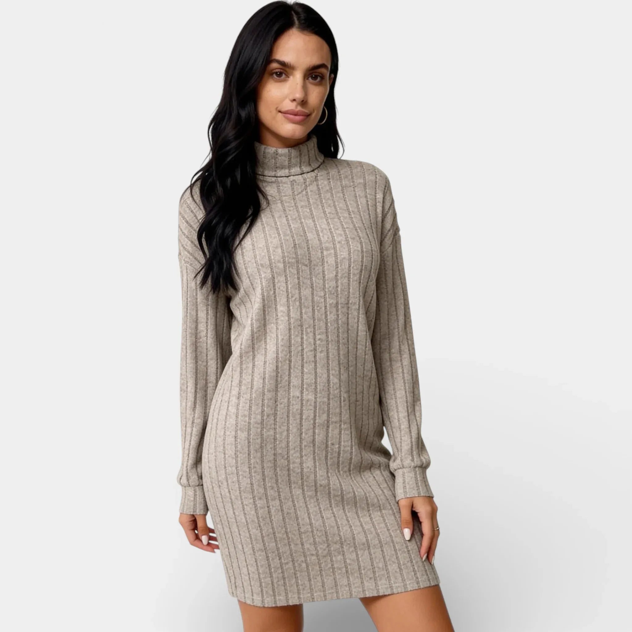 Knit Turtleneck Sweater Dress for Women - Cozy Long Sleeve Casual Dress in Soft Fabric for Fall and Winter Wear