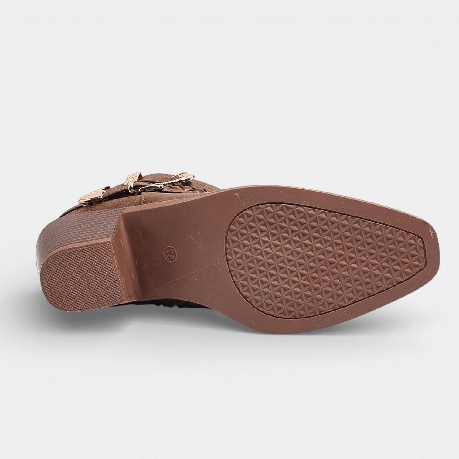 Leather Ankle Boots for Women with Buckle Detail – Mid Heel Stylish Footwear for Casual or Dressy Occasions