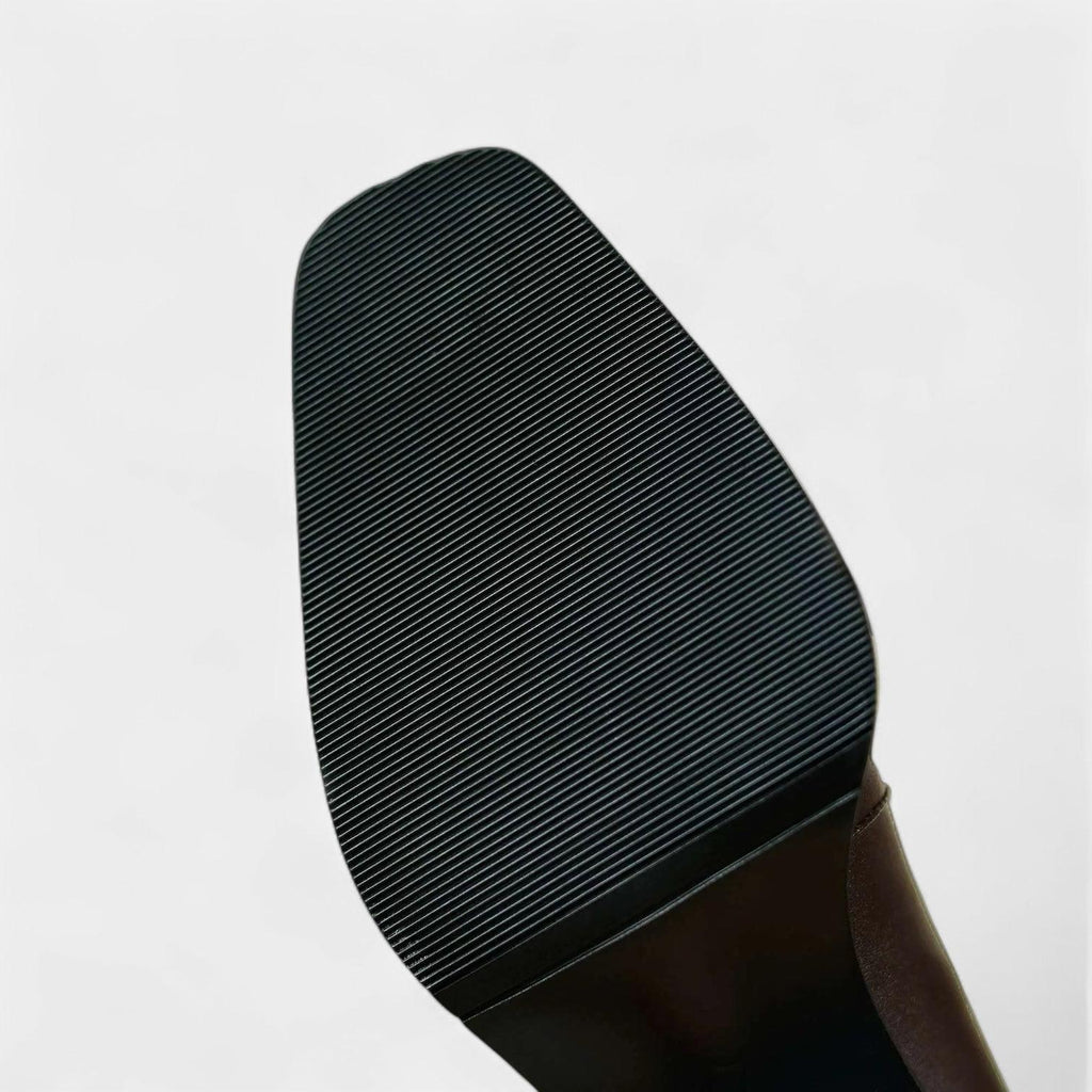 Leather Ankle Boots for Women with Squared-Point Design and Block Heel - Stylish Footwear for Everyday Wear