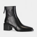 Leather Ankle Boots for Women with Squared-Point Design and Block Heel - Stylish Footwear for Everyday Wear