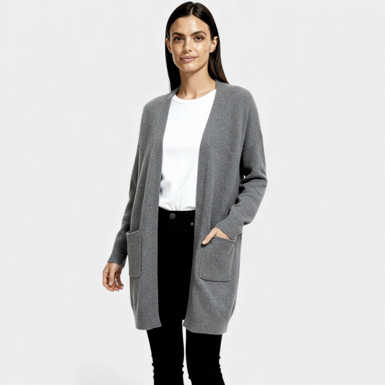 Long Wool Knit Cardigan for Women – Open Front Design for Layering and Everyday Wear