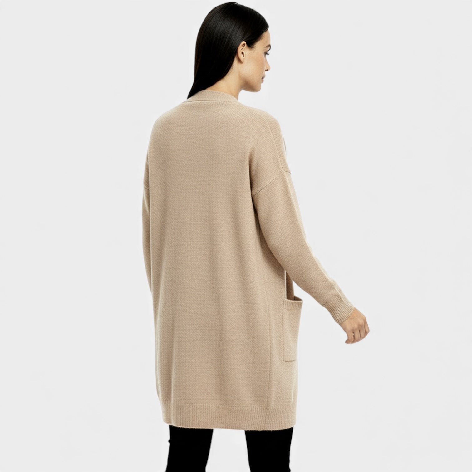 Long Wool Knit Cardigan for Women – Open Front Design for Layering and Everyday Wear