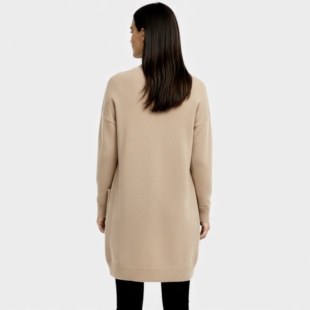 Long Wool Knit Cardigan for Women – Open Front Design for Layering and Everyday Wear