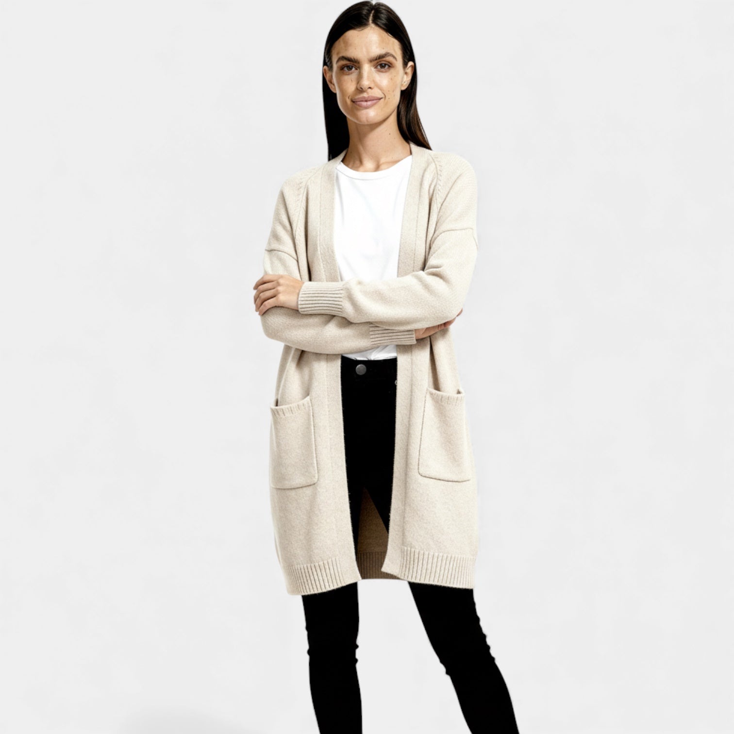 Long Wool Knit Cardigan for Women – Open Front Design for Layering and Everyday Wear