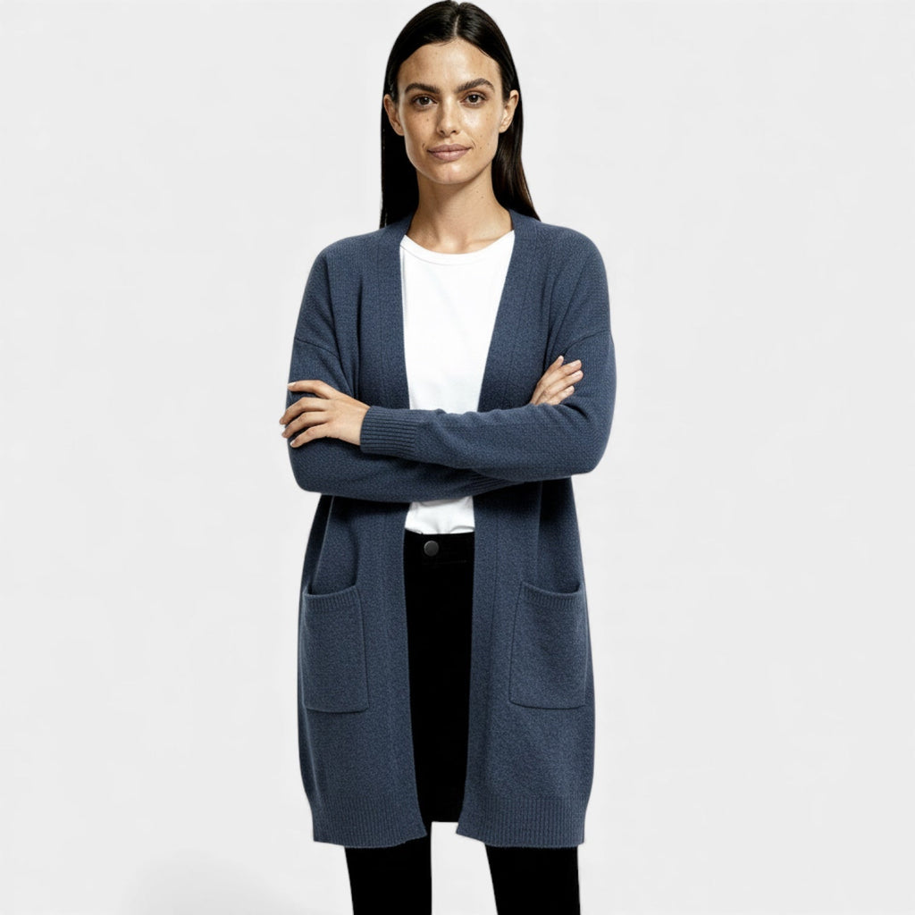 Long Wool Knit Cardigan for Women – Open Front Design for Layering and Everyday Wear