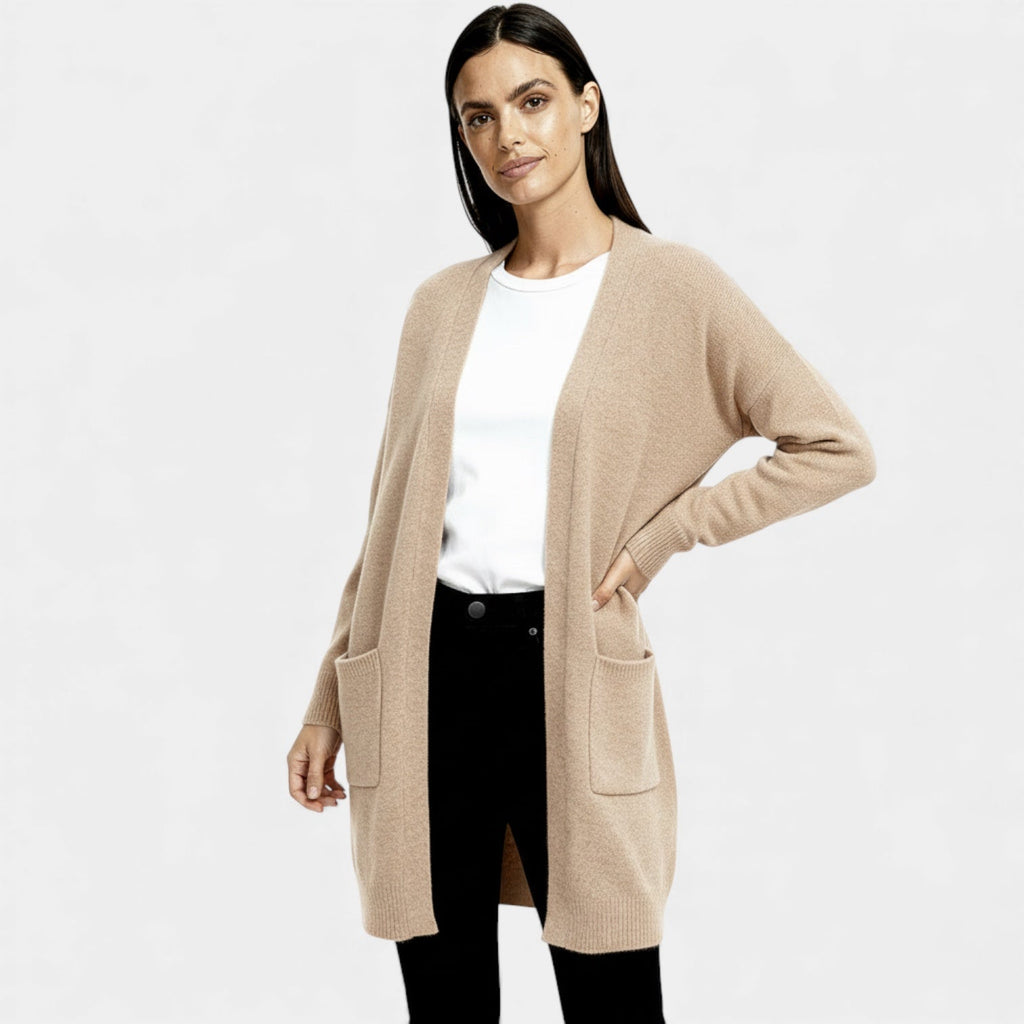 Long Wool Knit Cardigan for Women – Open Front Design for Layering and Everyday Wear