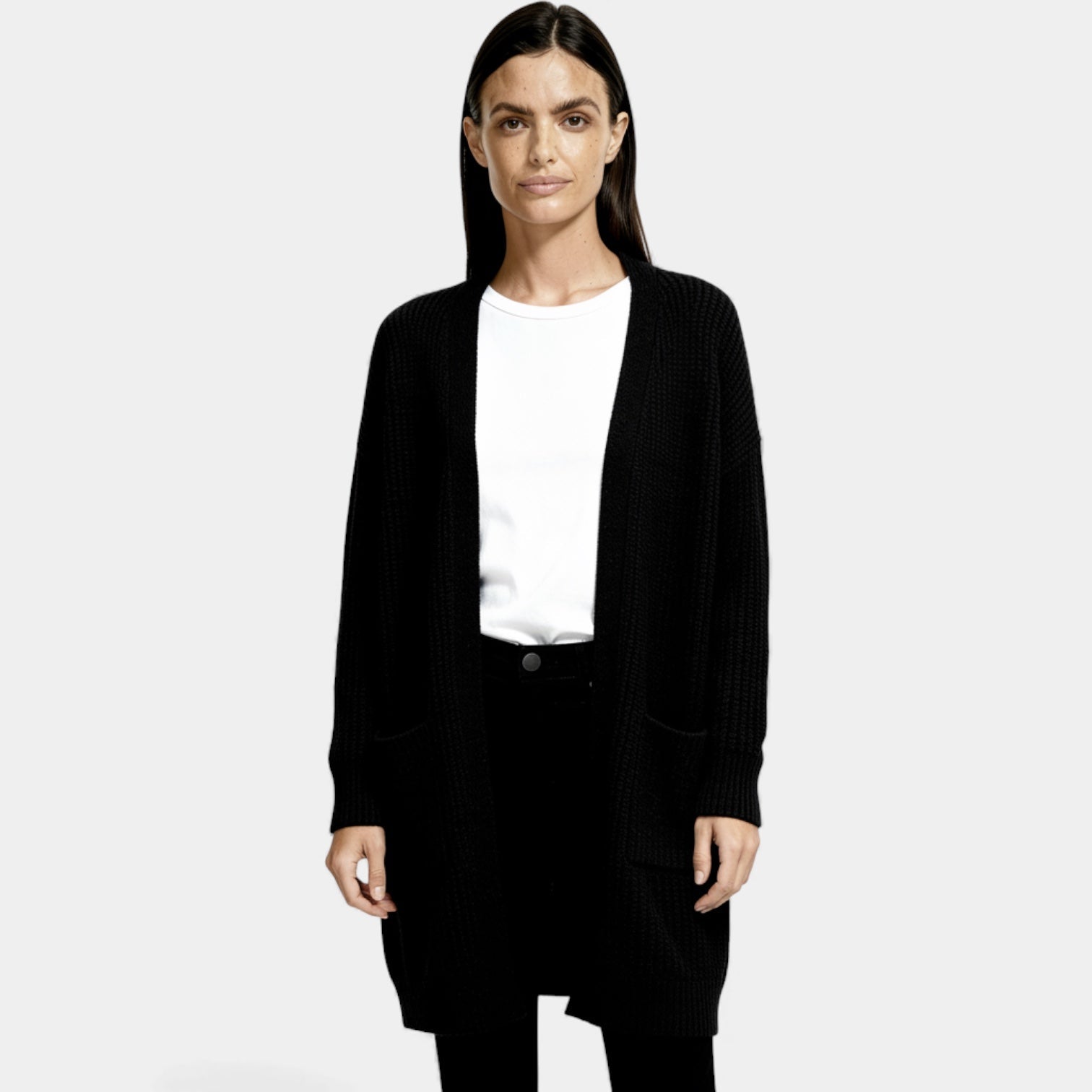 Long Wool Knit Cardigan for Women – Open Front Design for Layering and Everyday Wear