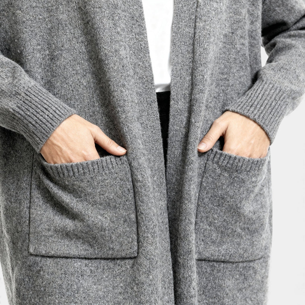 Long Wool Knit Cardigan for Women – Open Front Design for Layering and Everyday Wear