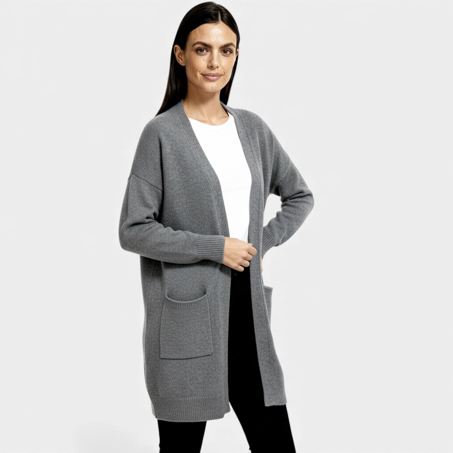 Long Wool Knit Cardigan for Women – Open Front Design for Layering and Everyday Wear