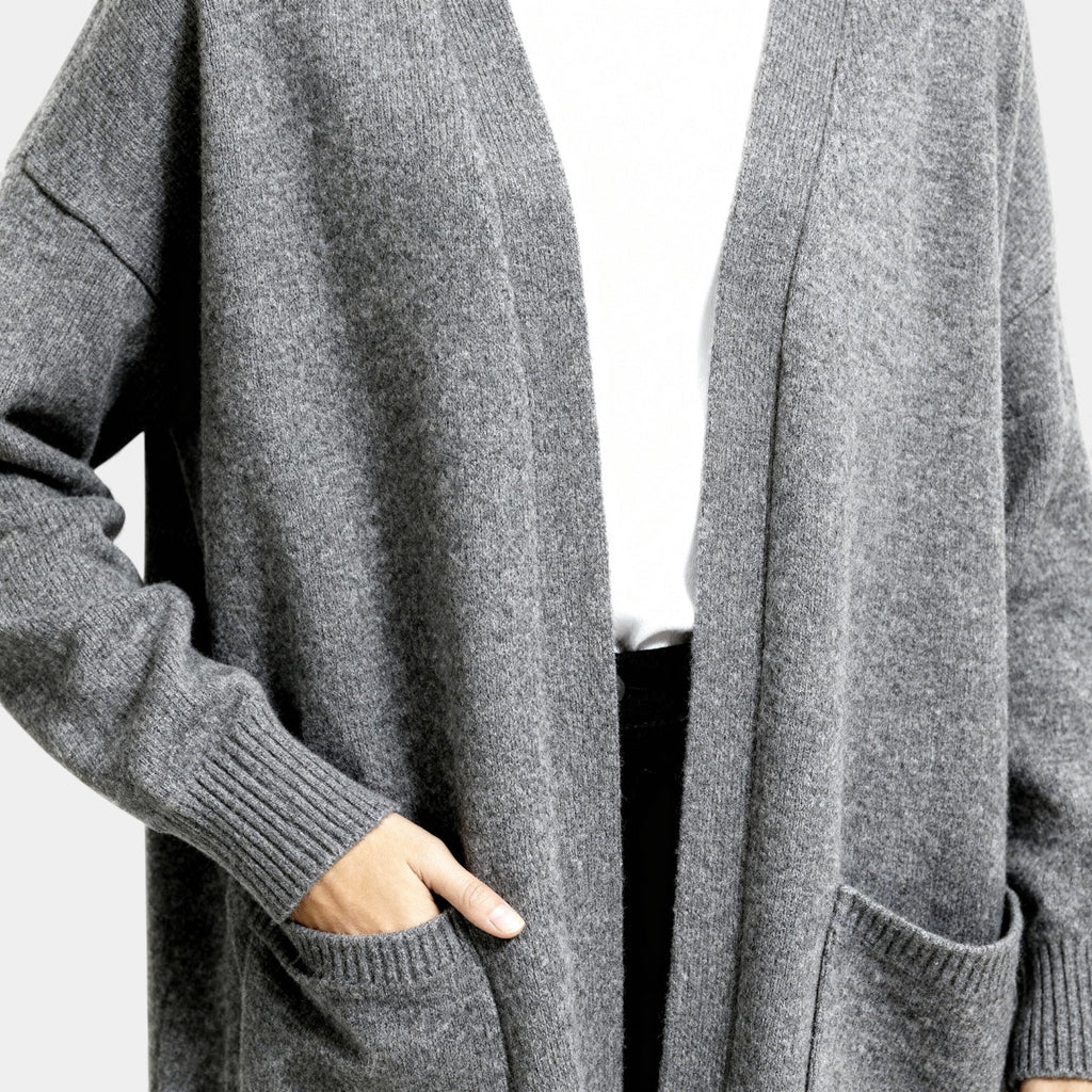 Long Wool Knit Cardigan for Women – Open Front Design for Layering and Everyday Wear